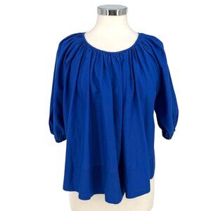 Madewell Shirred Puff-Sleeve Top Blue Cotton Silk Size Small NWT